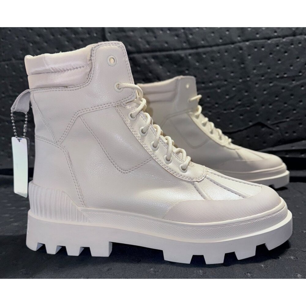 Circus By Sam Edelman Womens Cream Ankle Boots Size 9.5 With Chunky Sole & Lace-